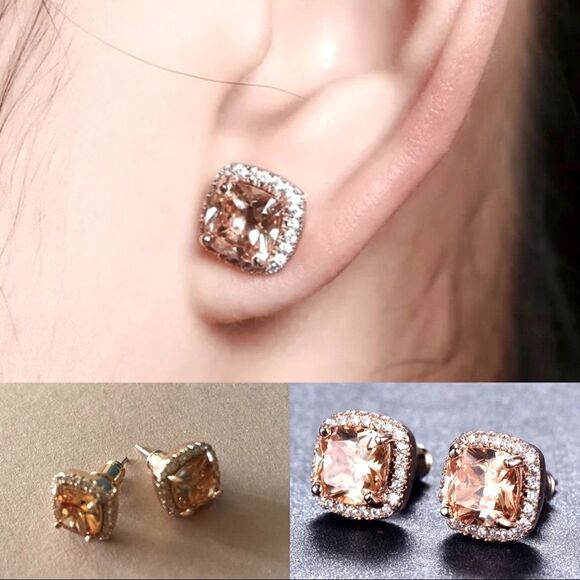 The Champagne Square Earrings 18K Rose Gold - Picture 3 of 9